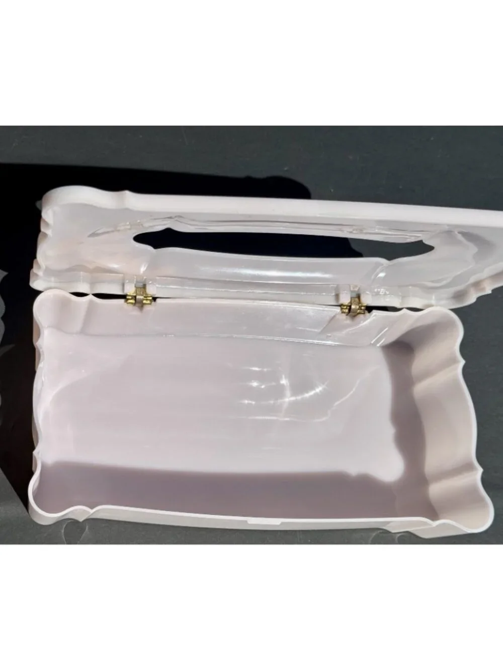50s Vintage Plastic Tissue Box Holder Pink Schwarz Bros Hinge Top Floral